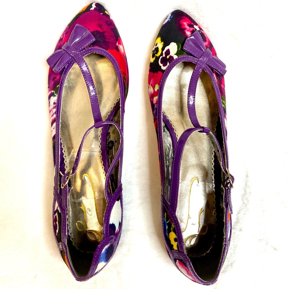 Anthropologie Poetic License NEW Womens Purple Flats 9 40 Floral Bow Shoes - Picture 2 of 13